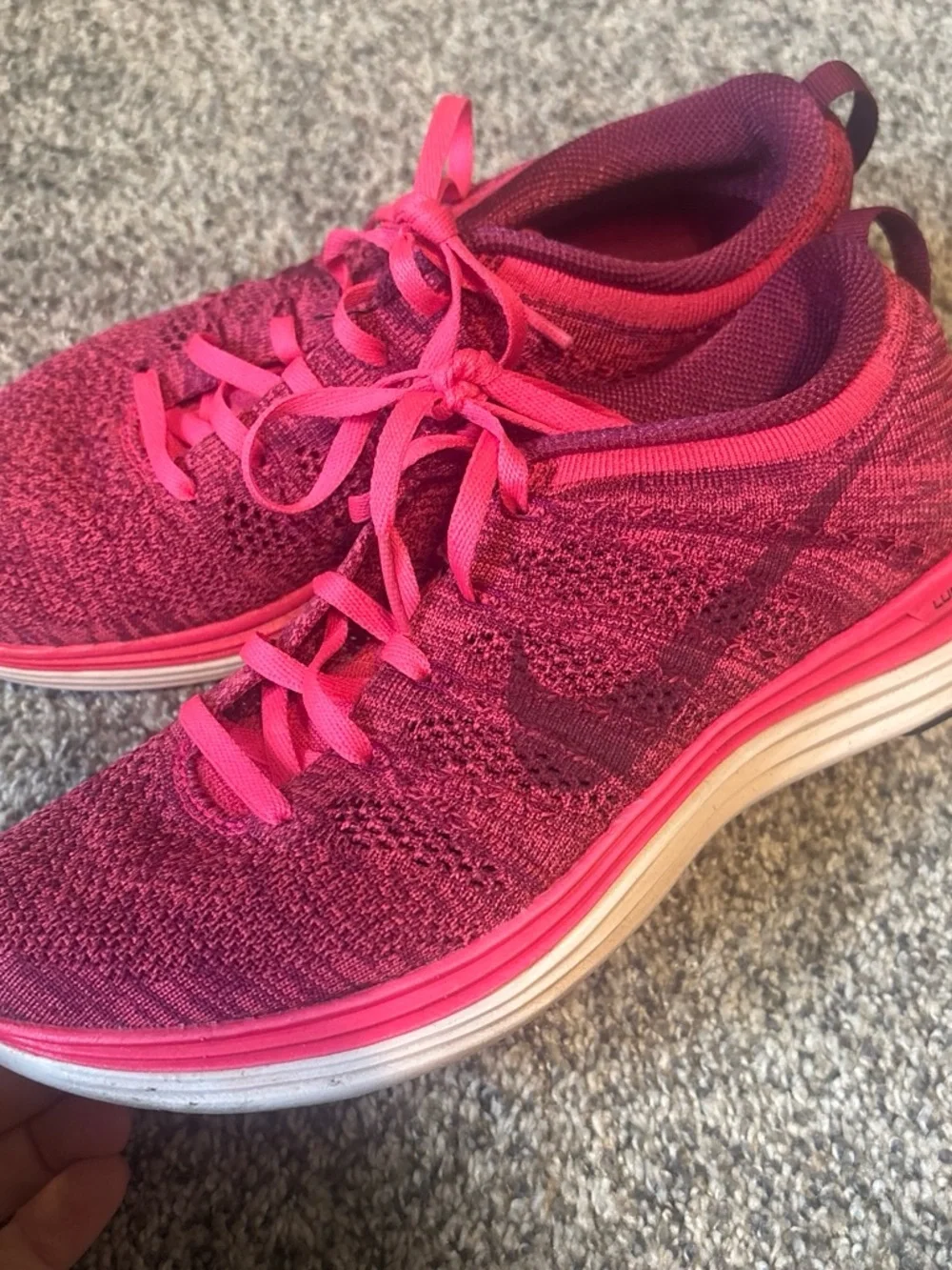 Nike Women's Pink and Magenta Flyknit Training Sneakers
